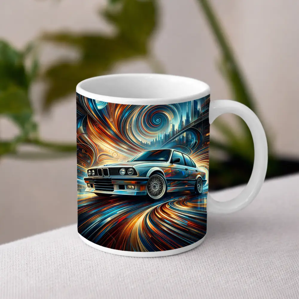 BMW E30 Swirling Abstract City Art – Mugs