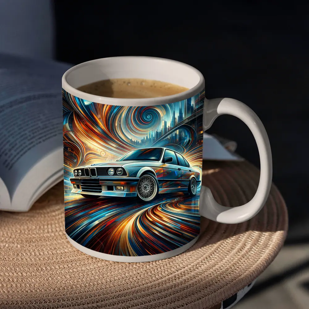 BMW E30 Swirling Abstract City Art – Mugs