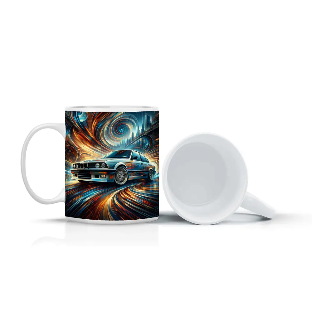 BMW E30 Swirling Abstract City Art – Mugs