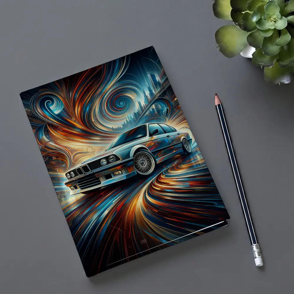 BMW E30 Swirling Abstract City Art – Notebooks