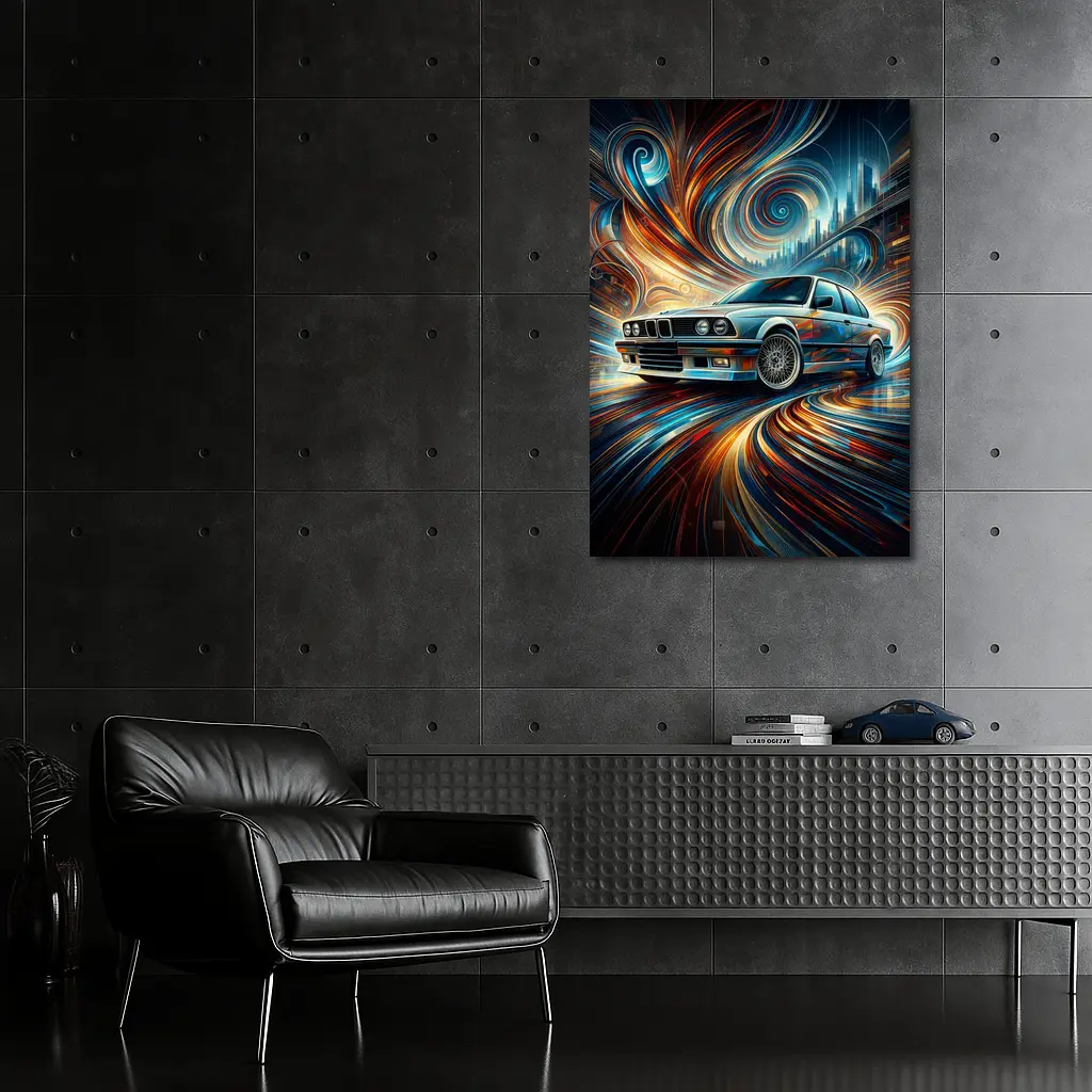 BMW E30 Swirling Abstract City Art – Wall Art