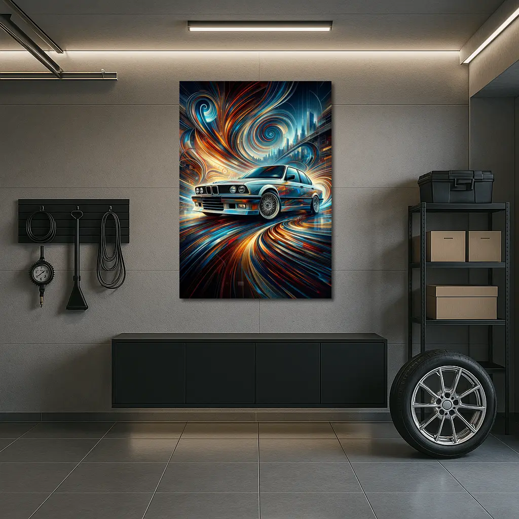 BMW E30 Swirling Abstract City Art – Wall Art