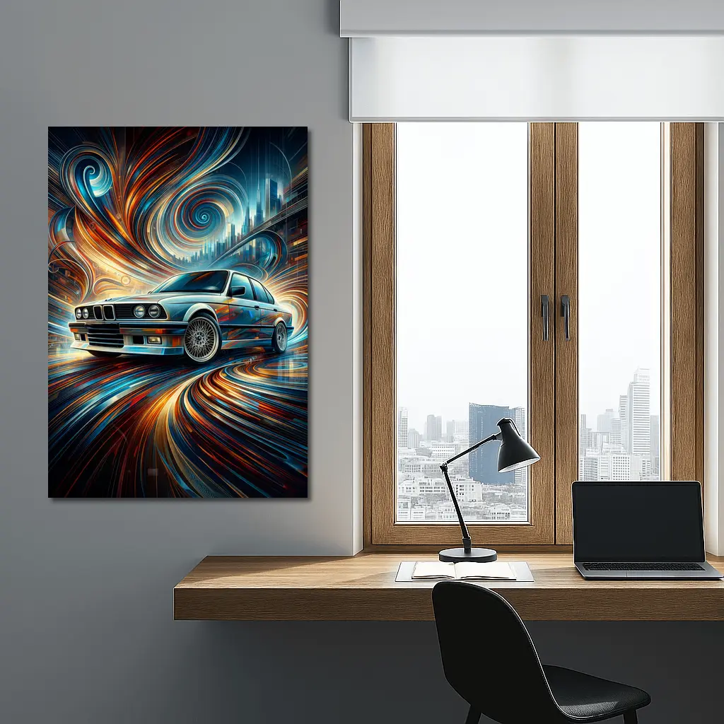 BMW E30 Swirling Abstract City Art – Wall Art