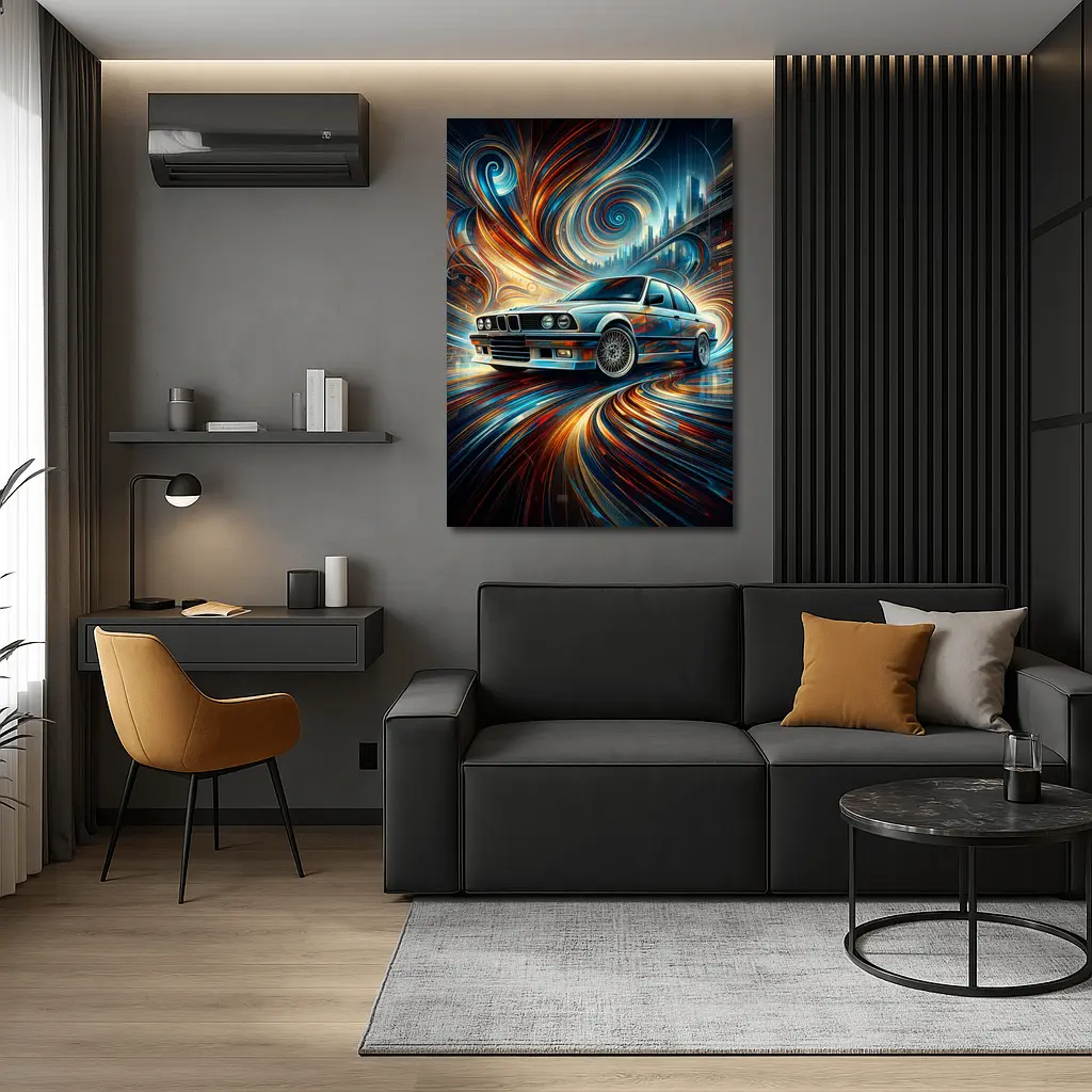 BMW E30 Swirling Abstract City Art – Wall Art