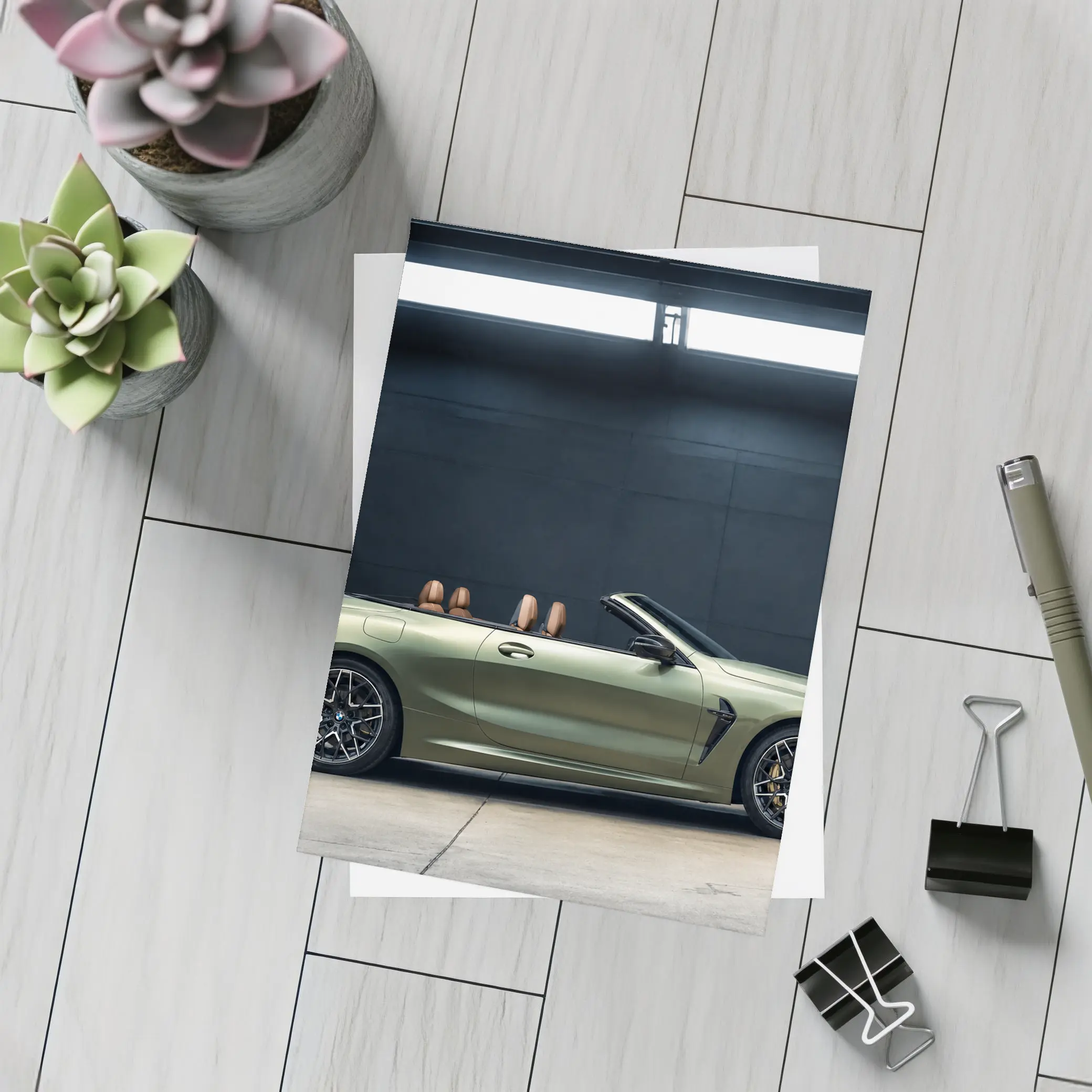 BMW M8 Convertible Olive Green Studio Shot – Postcards