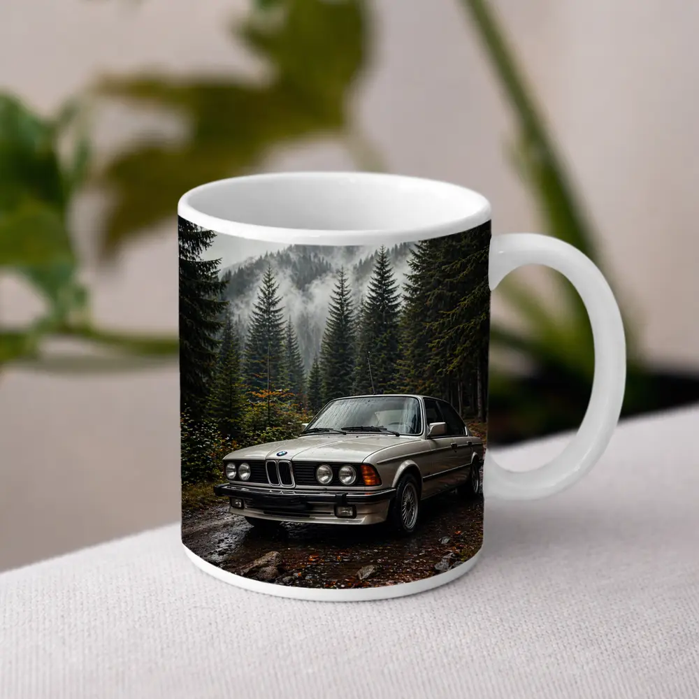 BMW E28 Classic Sedan Foggy Forest – Mugs