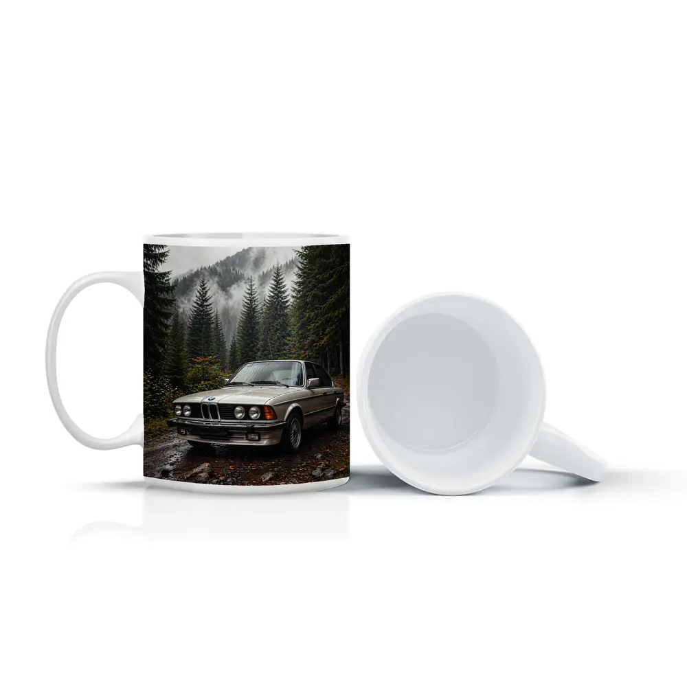BMW E28 Classic Sedan Foggy Forest – Mugs