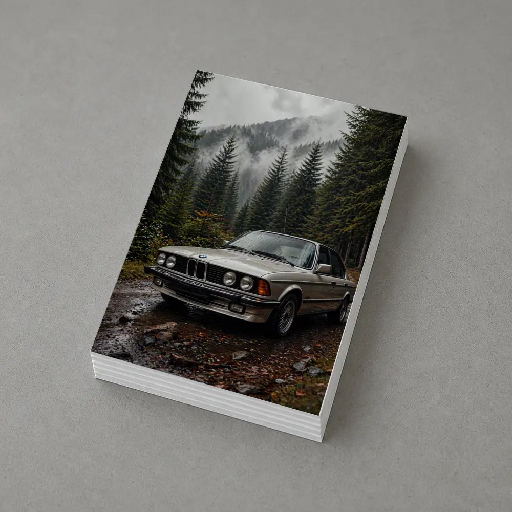 BMW E28 Classic Sedan Foggy Forest – Postcards