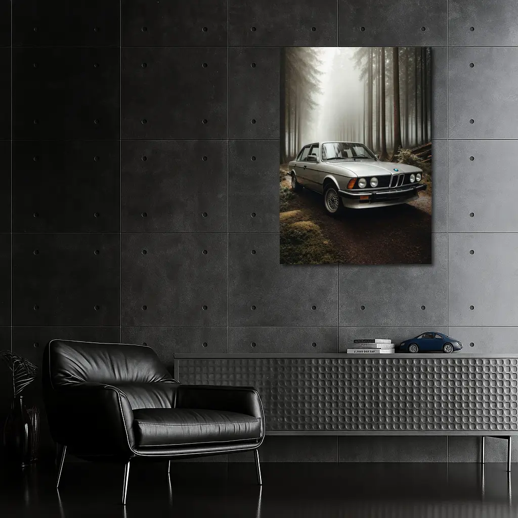 BMW E28 Classic Sedan Misty Forest – Wall Art