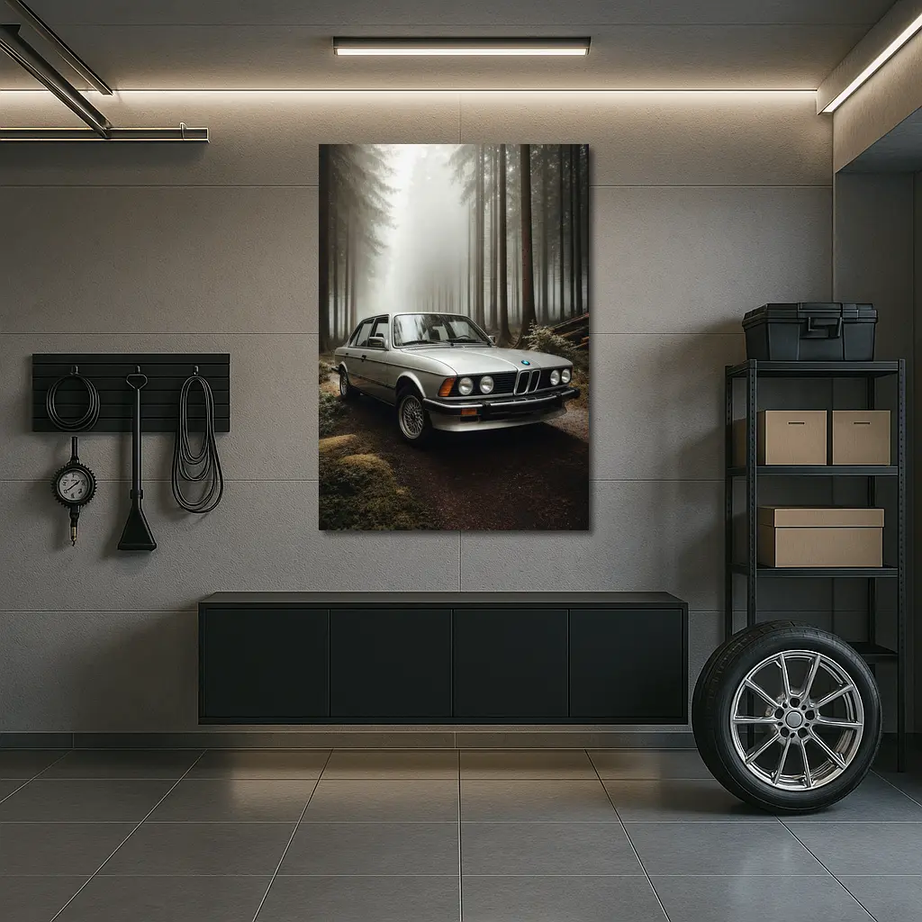 BMW E28 Classic Sedan Misty Forest – Wall Art