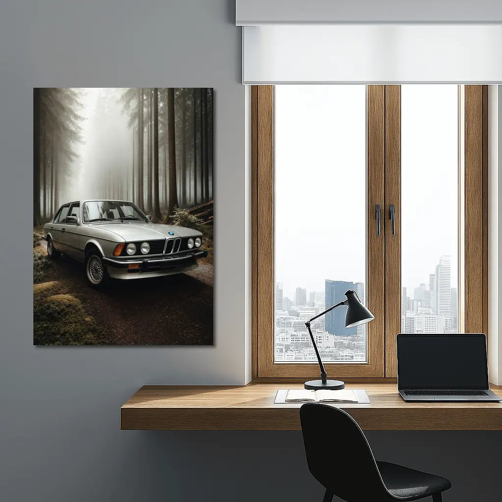 BMW E28 Classic Sedan Misty Forest – Wall Art