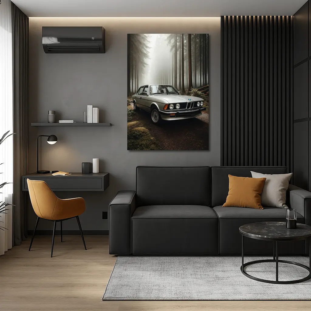 BMW E28 Classic Sedan Misty Forest – Wall Art