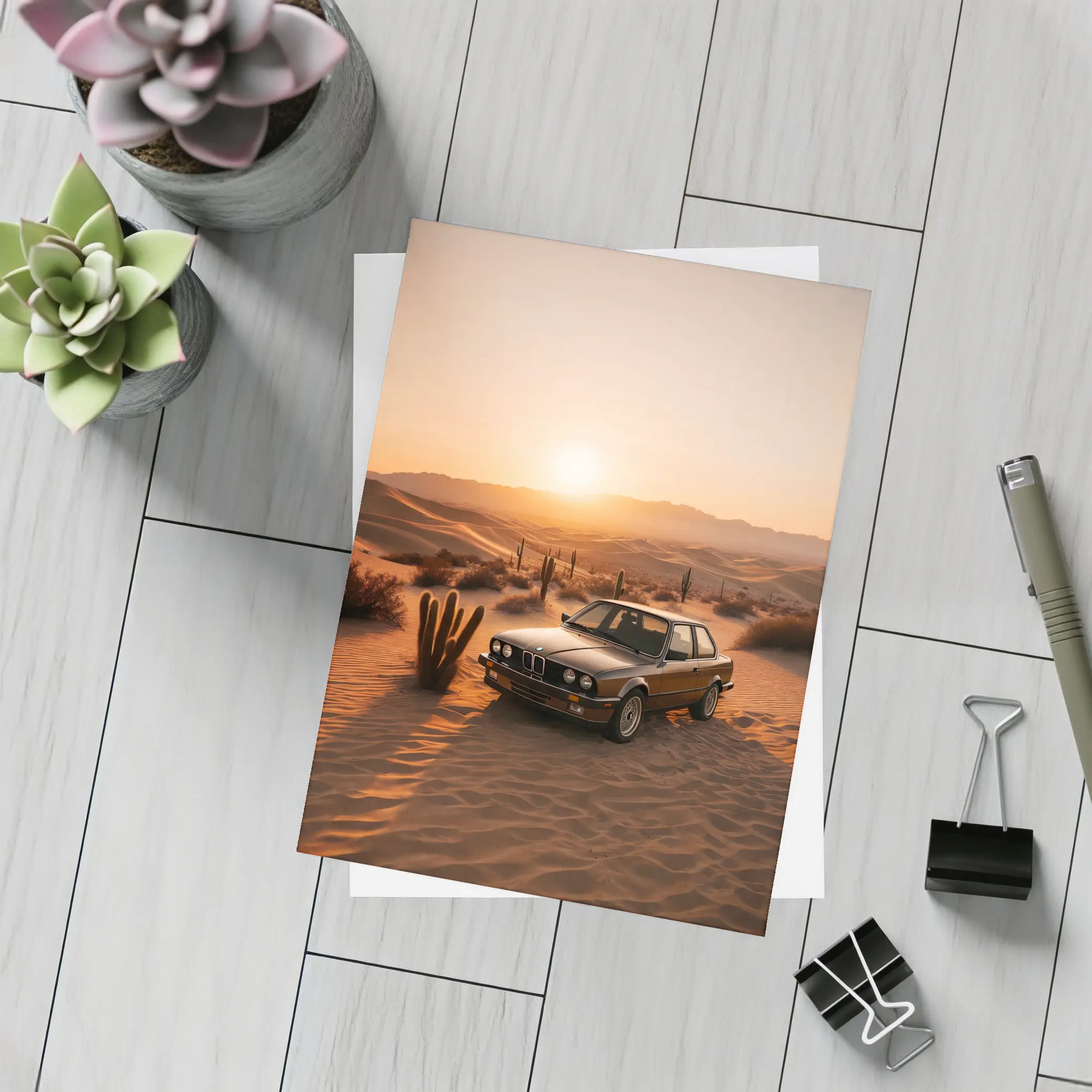 BMW E30 3 Series Desert Sunset Scene – Postcards