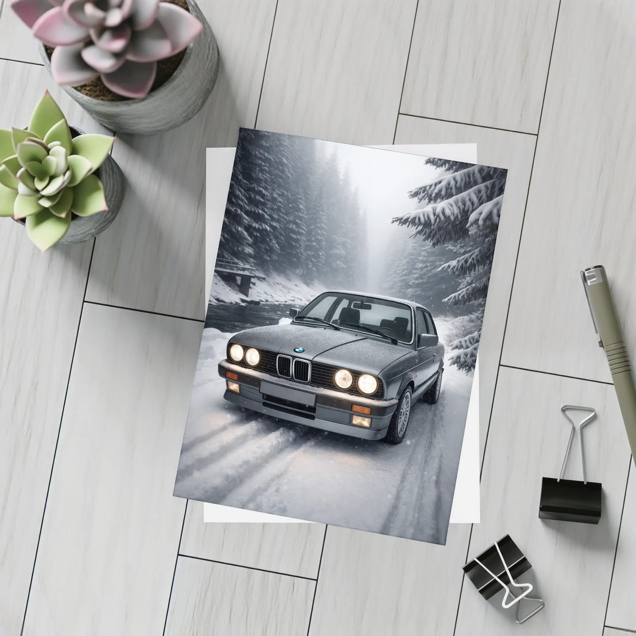 BMW E30 3 Series Snowy Forest Road – Postcards