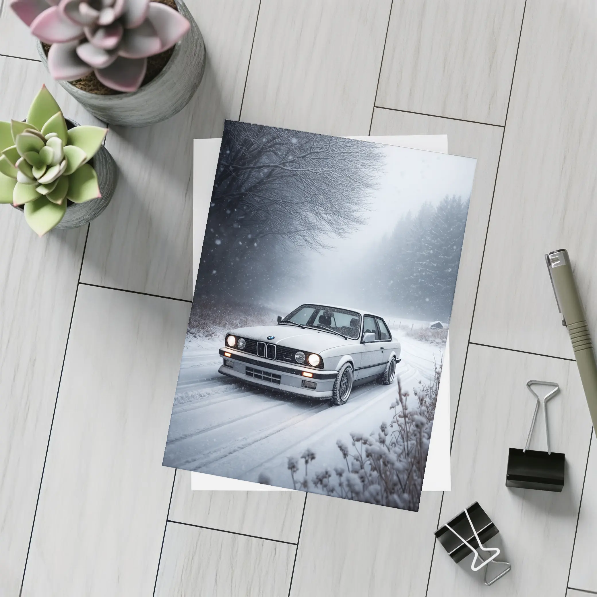 BMW E30 3 Series Snow Winter Road – Postcards
