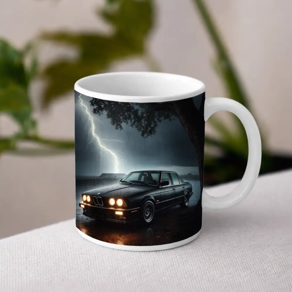BMW E30 Parked In Stormy Night Rain – Mugs