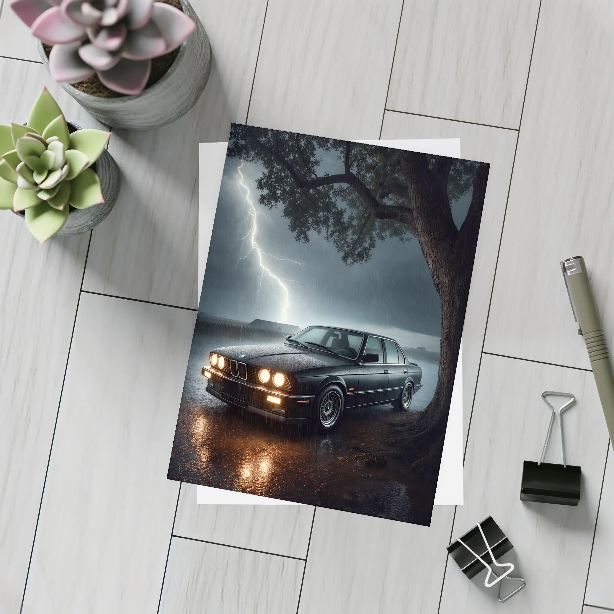 BMW E30 Parked In Stormy Night Rain – Postcards