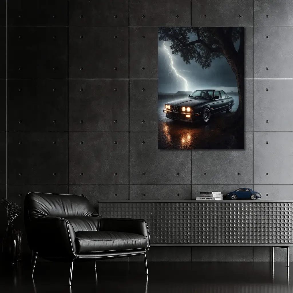 BMW E30 Parked In Stormy Night Rain – Wall Art