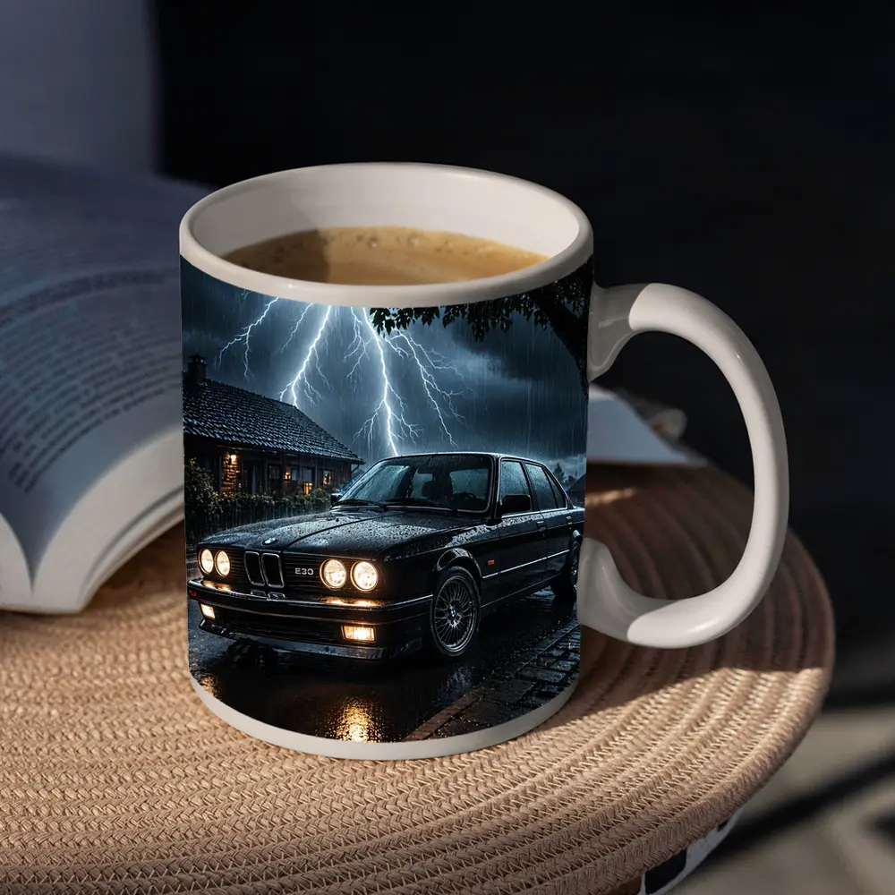 BMW E30 Sedan In Stormy Night Rain – Mugs