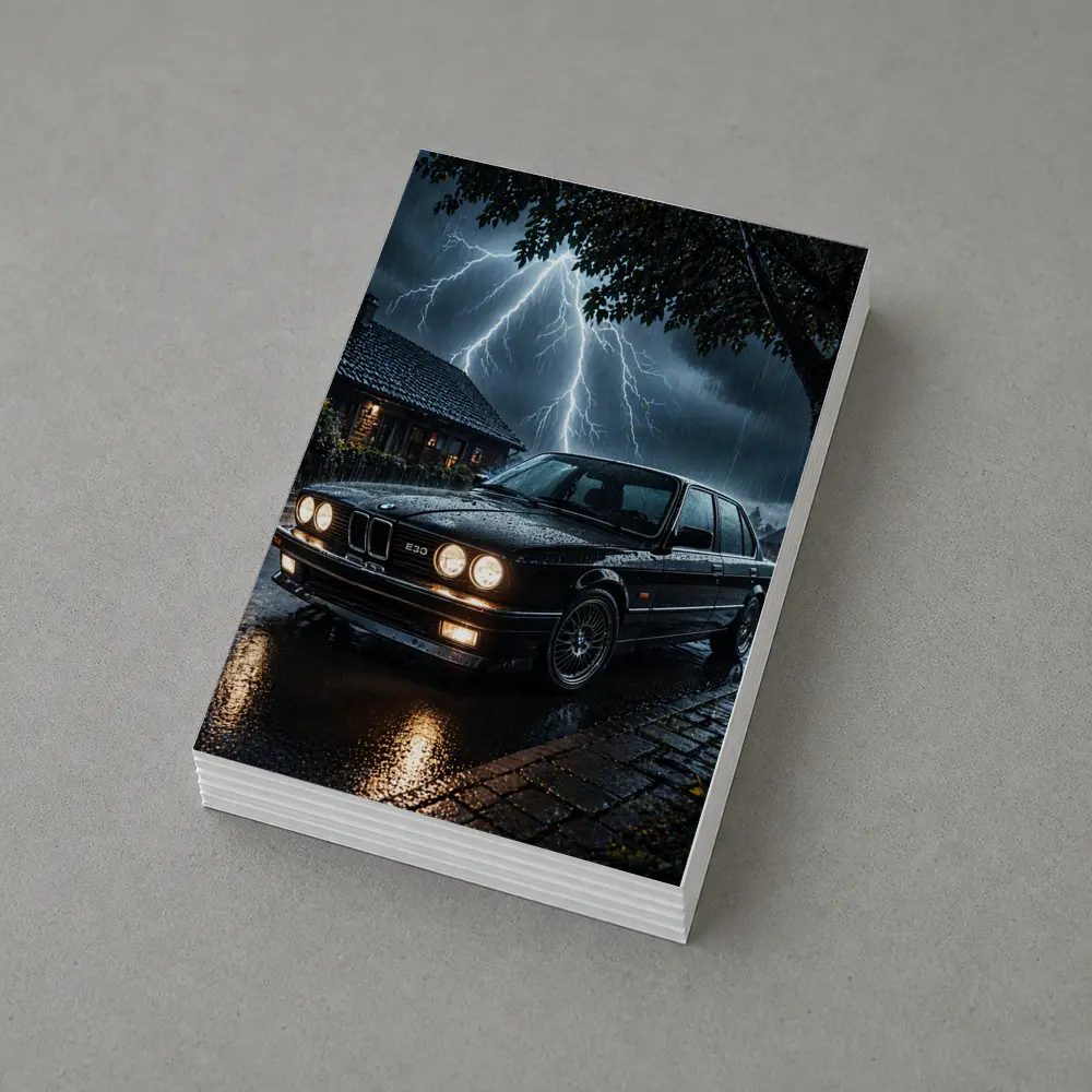 BMW E30 Sedan In Stormy Night Rain – Postcards