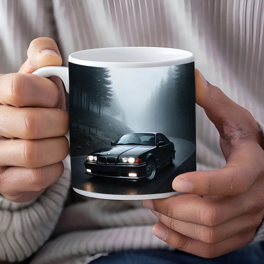 BMW E36 M3 Black Foggy Forest Road – Mugs