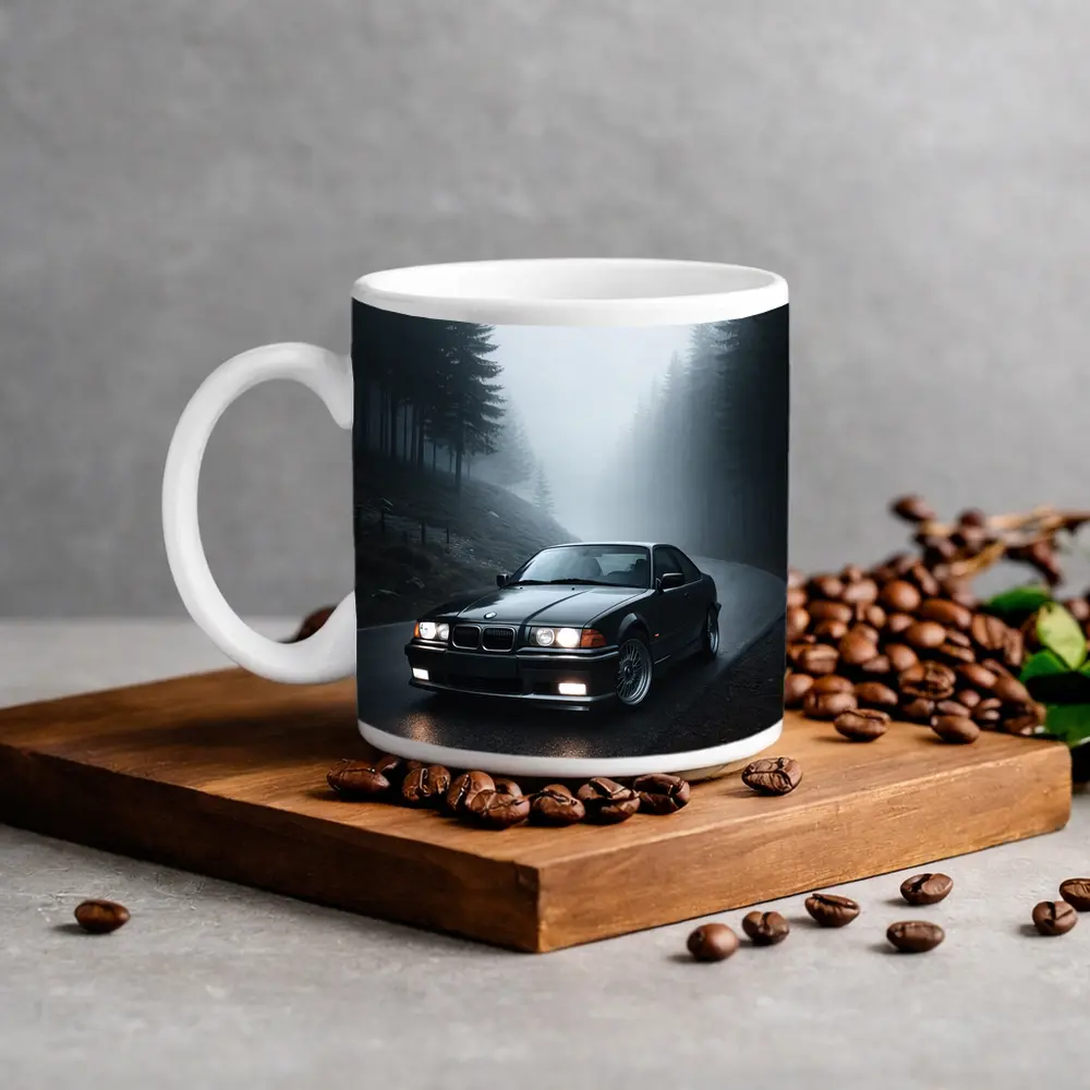 BMW E36 M3 Black Foggy Forest Road – Mugs