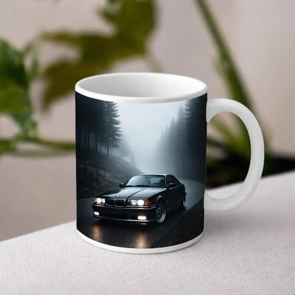 BMW E36 M3 Black Foggy Forest Road – Mugs