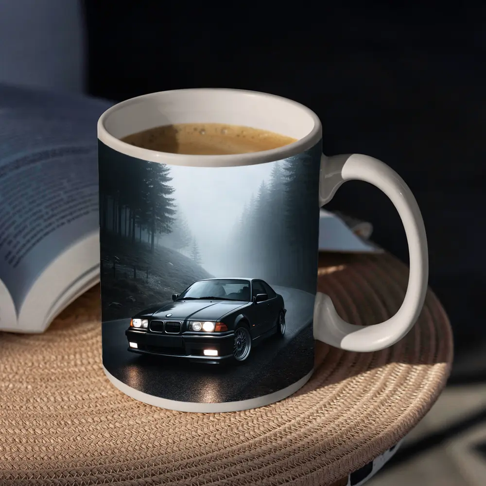 BMW E36 M3 Black Foggy Forest Road – Mugs
