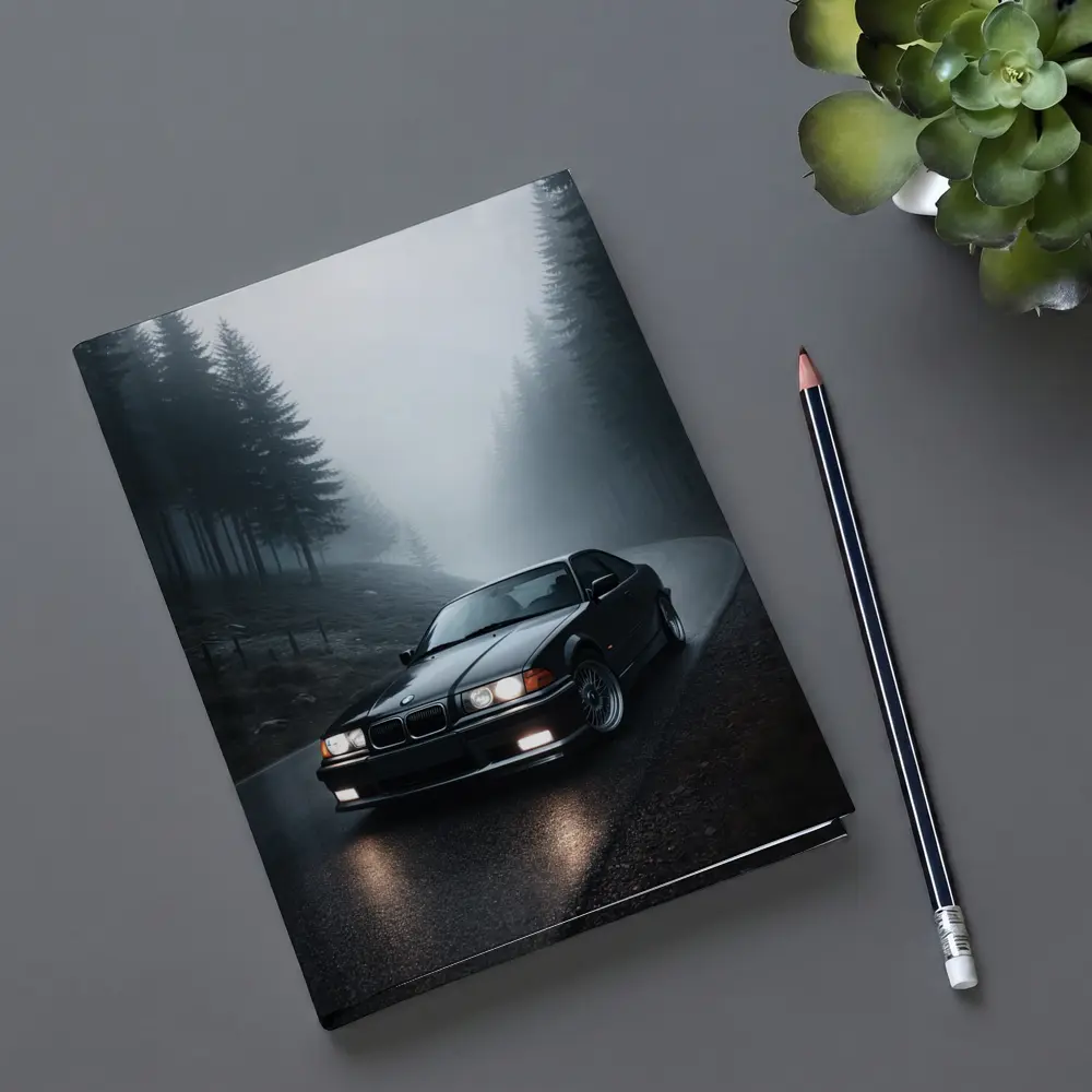 BMW E36 M3 Black Foggy Forest Road – Notebooks