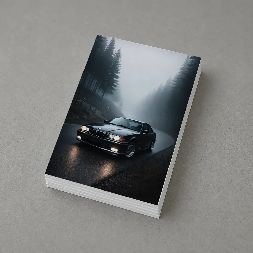 BMW E36 M3 Black Foggy Forest Road – Postcards