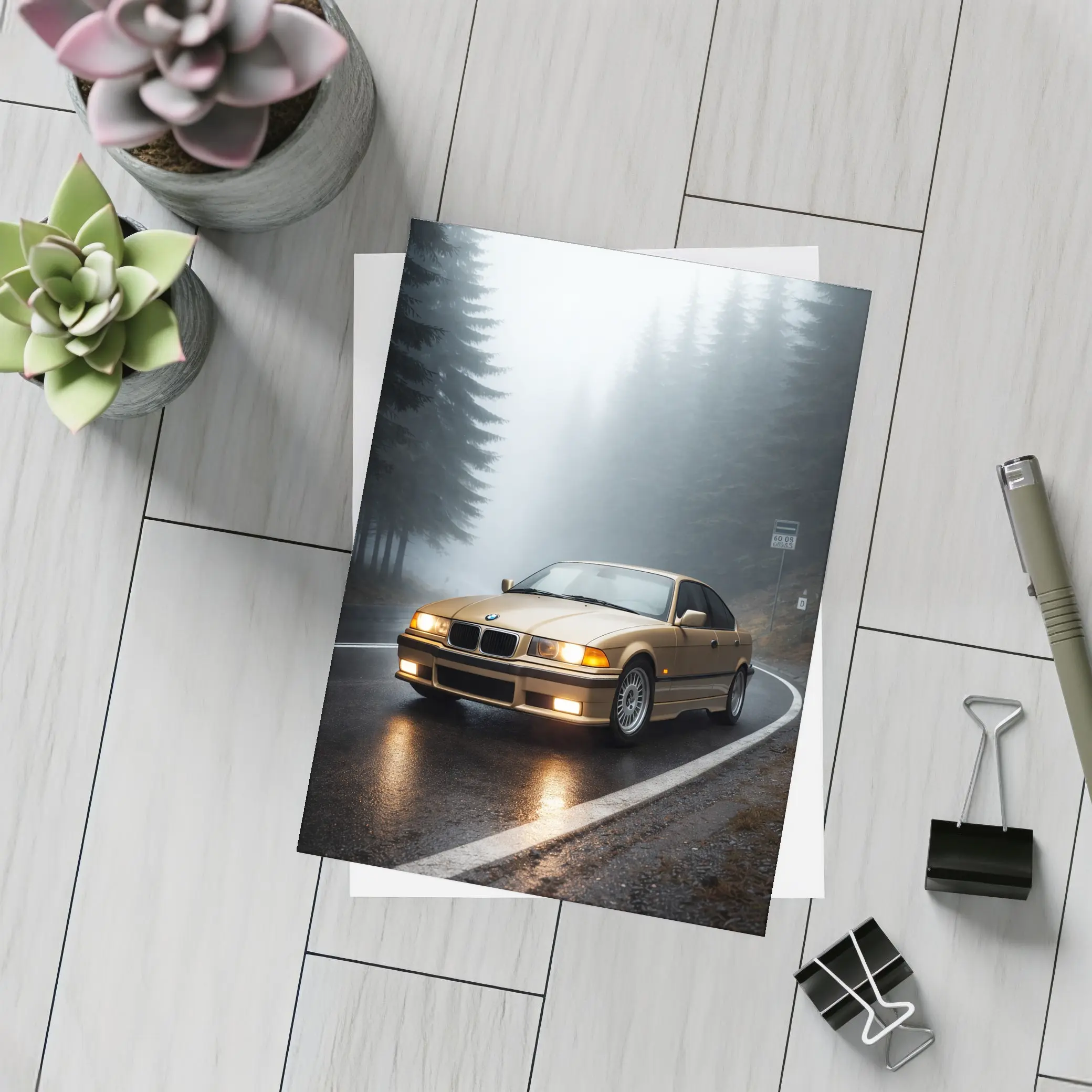 BMW E36 3 Series Foggy Forest Road – Postcards