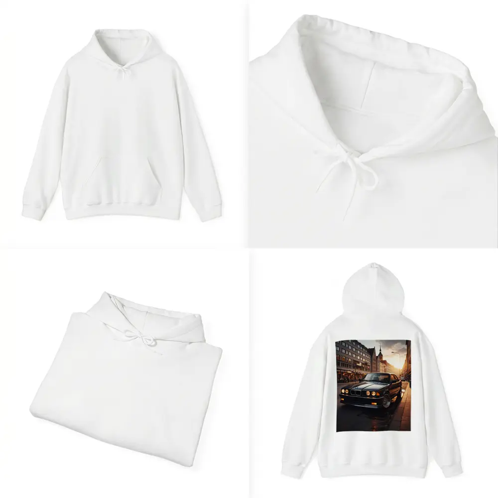 BMW E36 Parked on Wet City Street – Hoodies