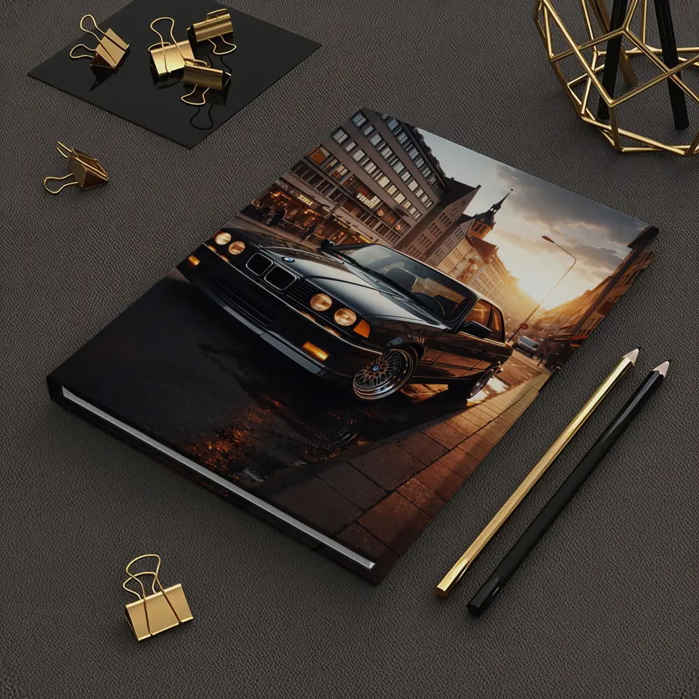 BMW E36 Parked on Wet City Street – Notebooks