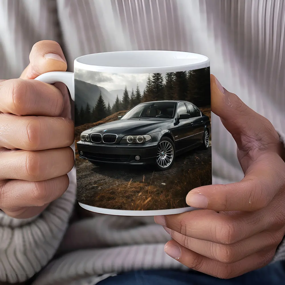 BMW 7 Series Black Sedan Mountain Forest – Mugs