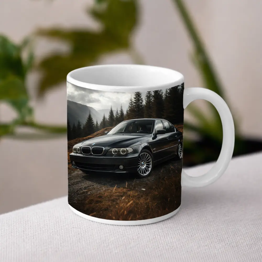 BMW 7 Series Black Sedan Mountain Forest – Mugs