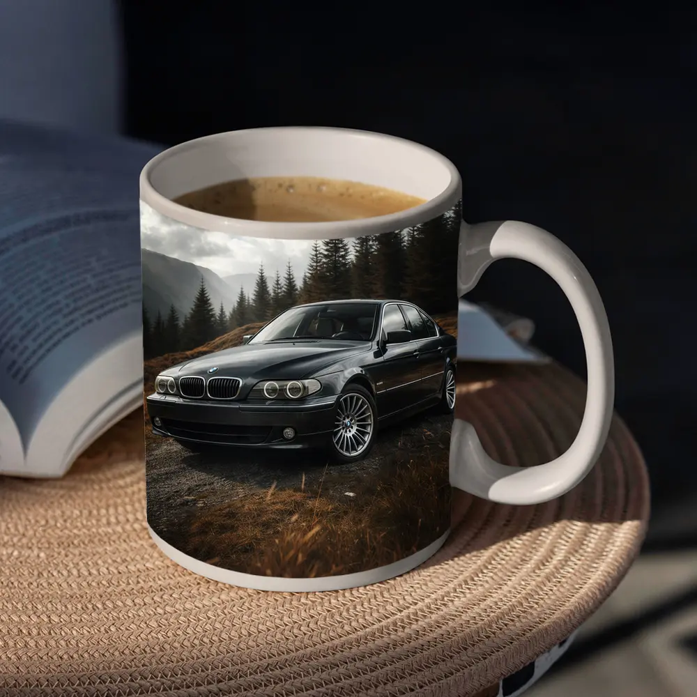 BMW 7 Series Black Sedan Mountain Forest – Mugs
