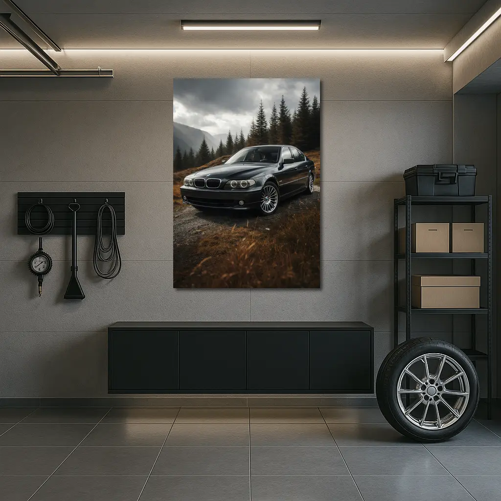 BMW 7 Series Black Sedan Mountain Forest – Wall Art