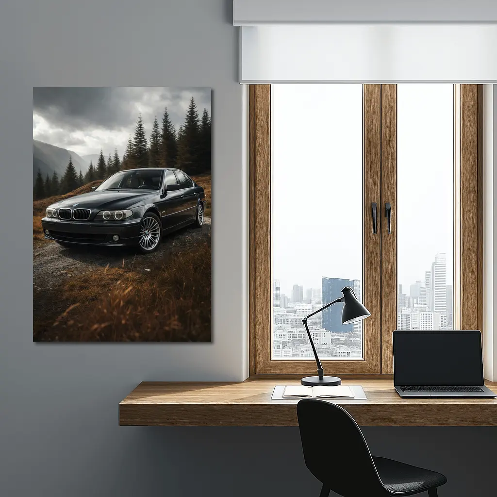 BMW 7 Series Black Sedan Mountain Forest – Wall Art