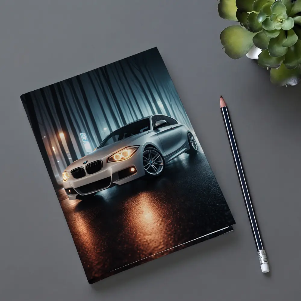 BMW One Series Parked On Misty Night Street – Notebooks