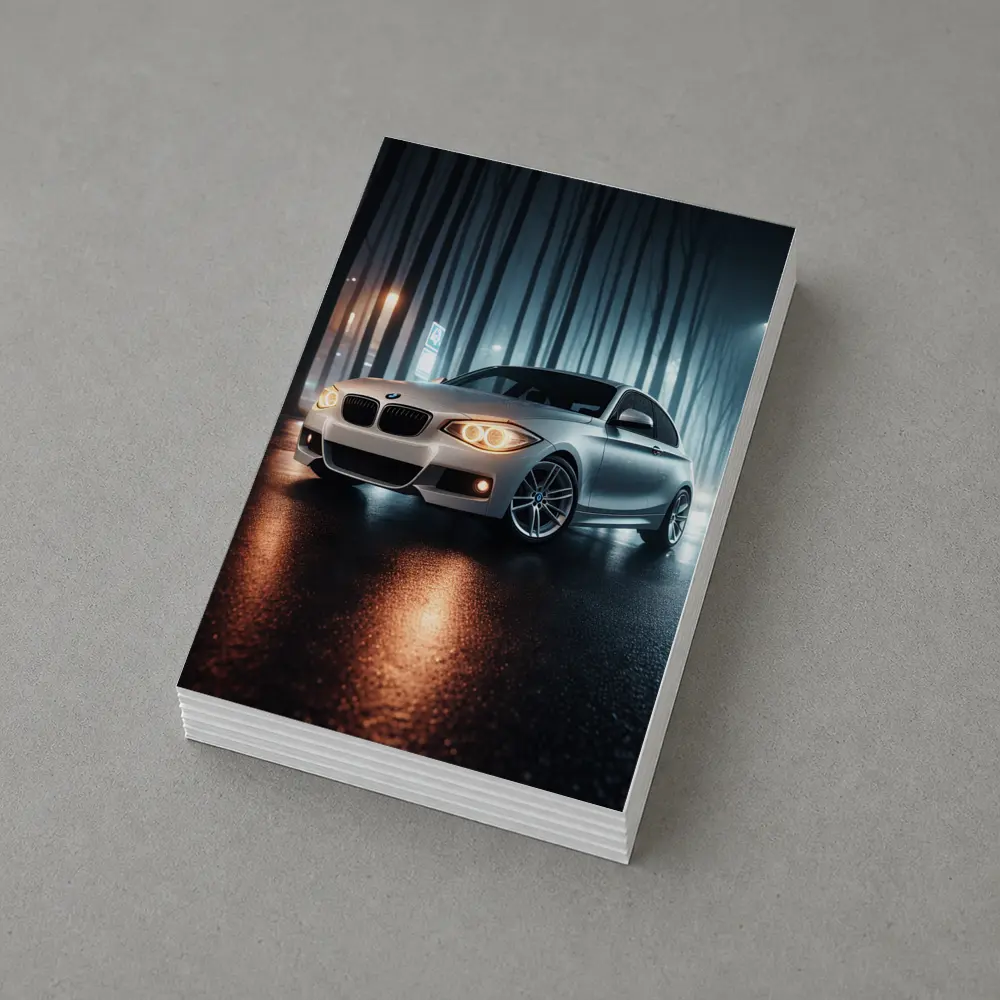 BMW One Series Parked On Misty Night Street – Postcards