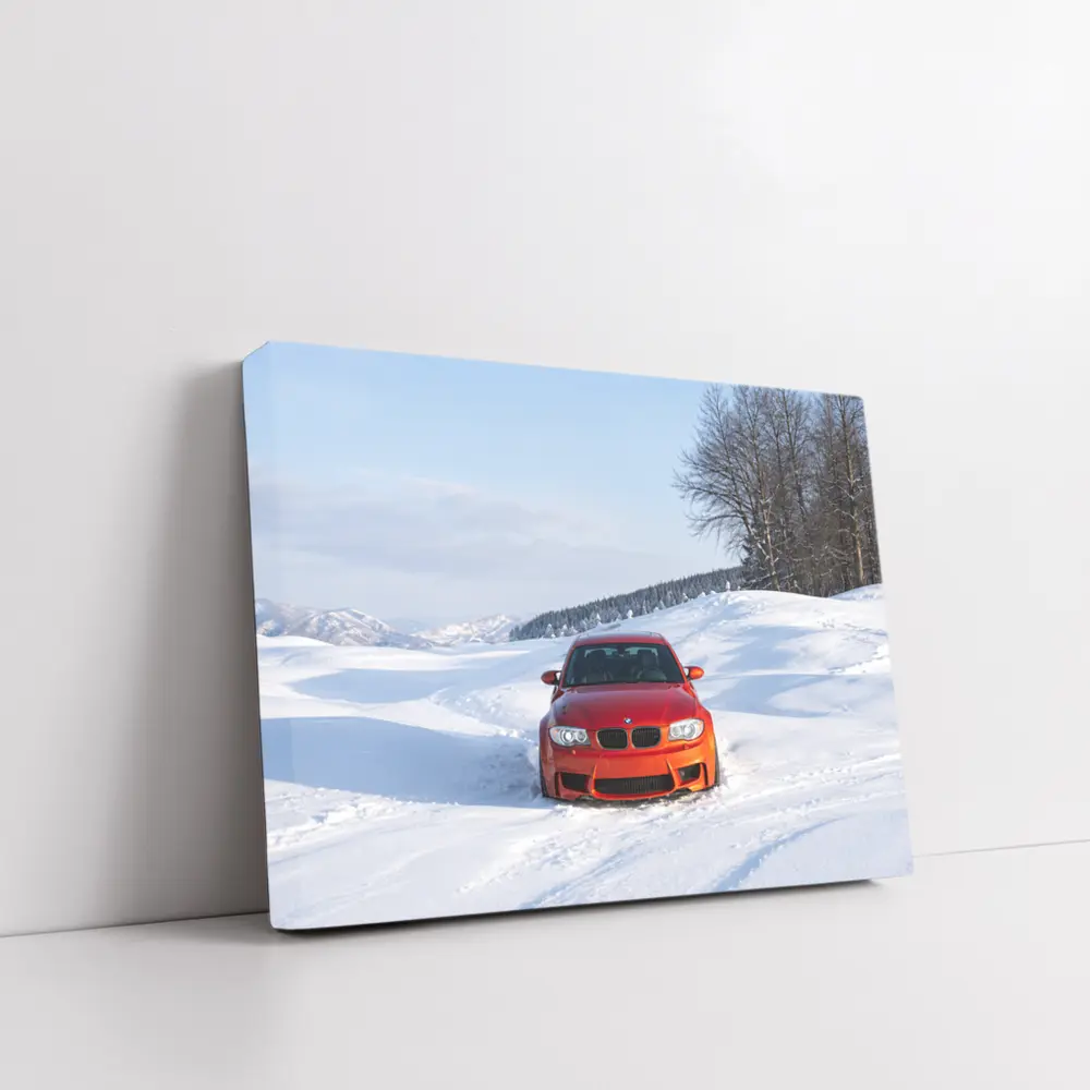 BMW M1 Orange Car In Snow – Wall Art