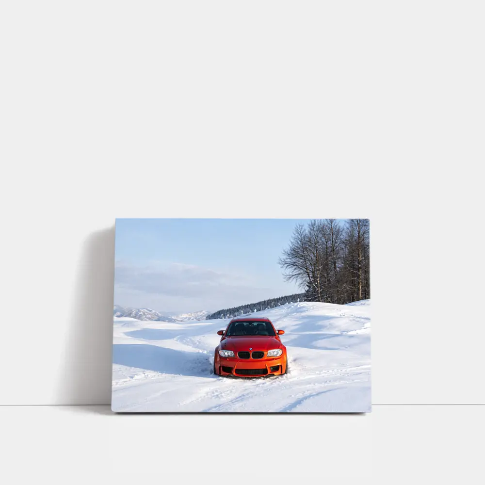 BMW M1 Orange Car In Snow – Wall Art