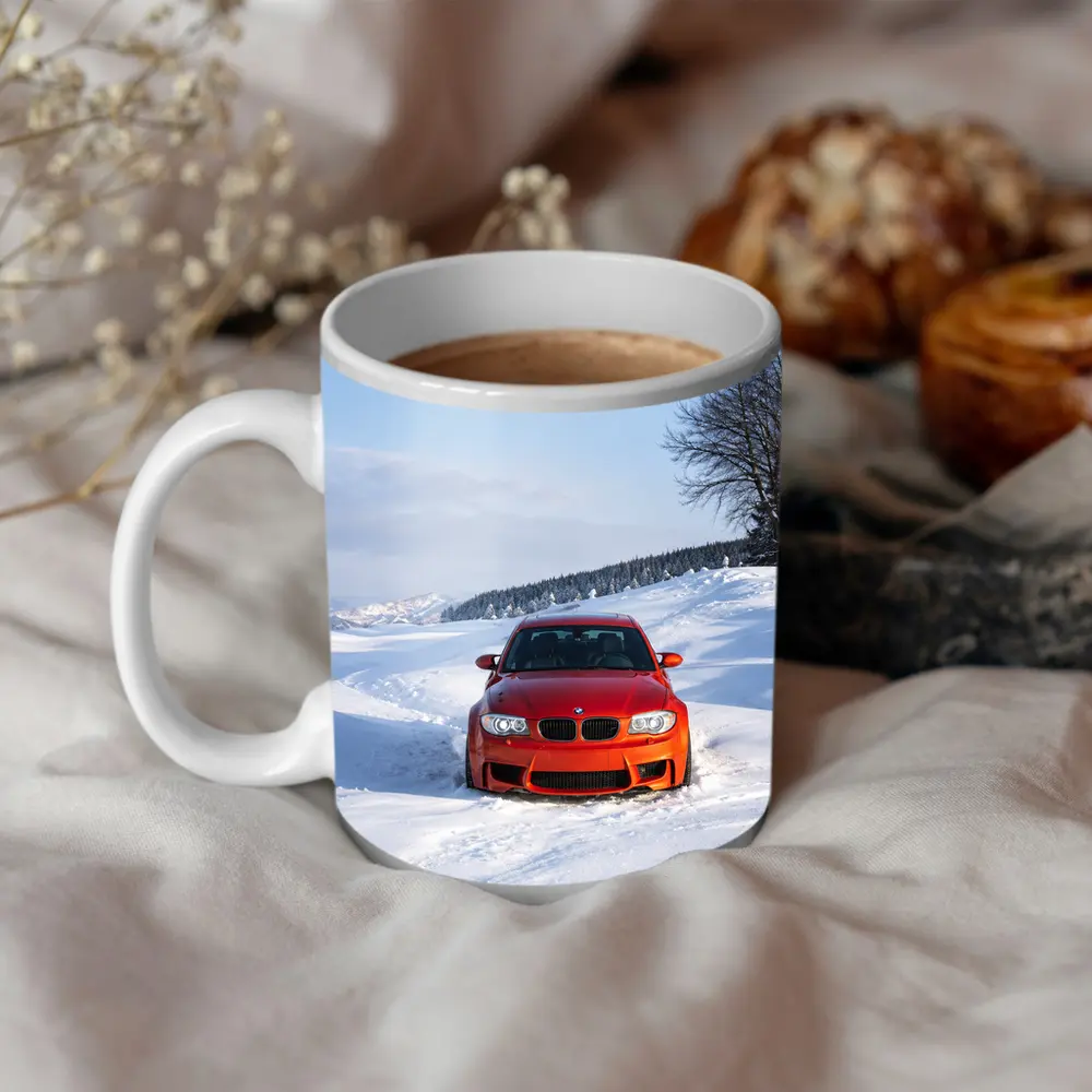 BMW M1 Orange Car In Snow – Mugs