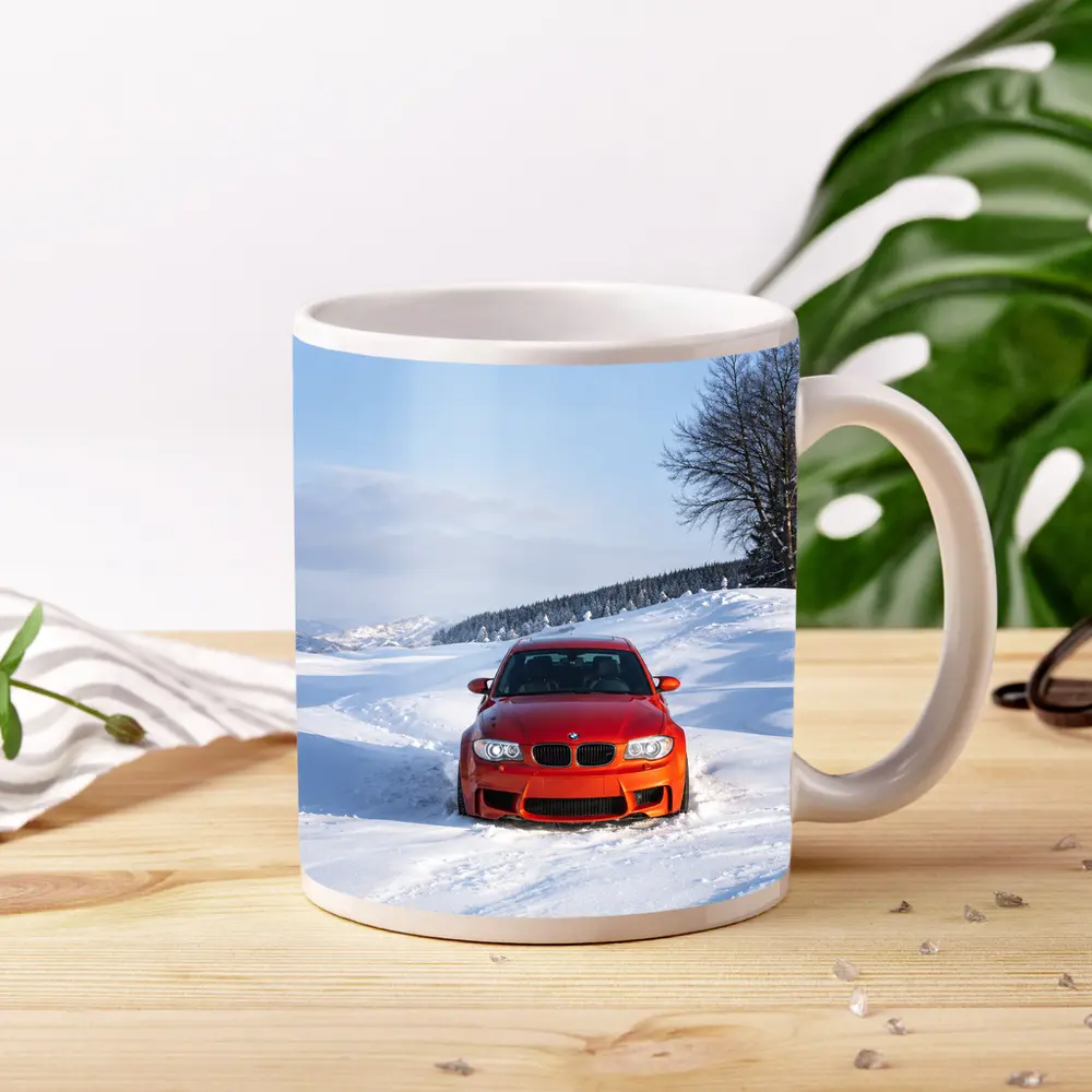 BMW M1 Orange Car In Snow – Mugs