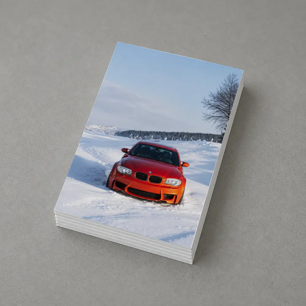 BMW M1 Orange Car In Snow – Postcards