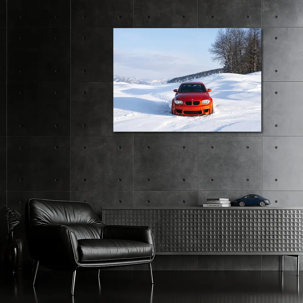 BMW M1 Orange Car In Snow – Wall Art