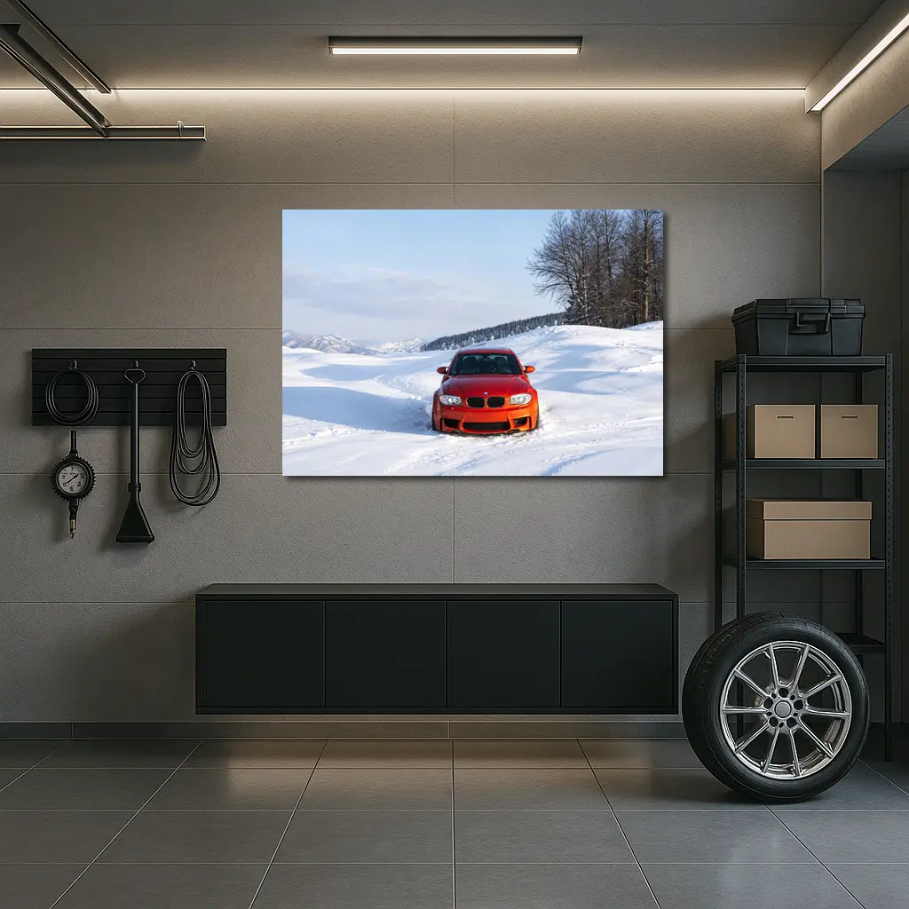 BMW M1 Orange Car In Snow – Wall Art
