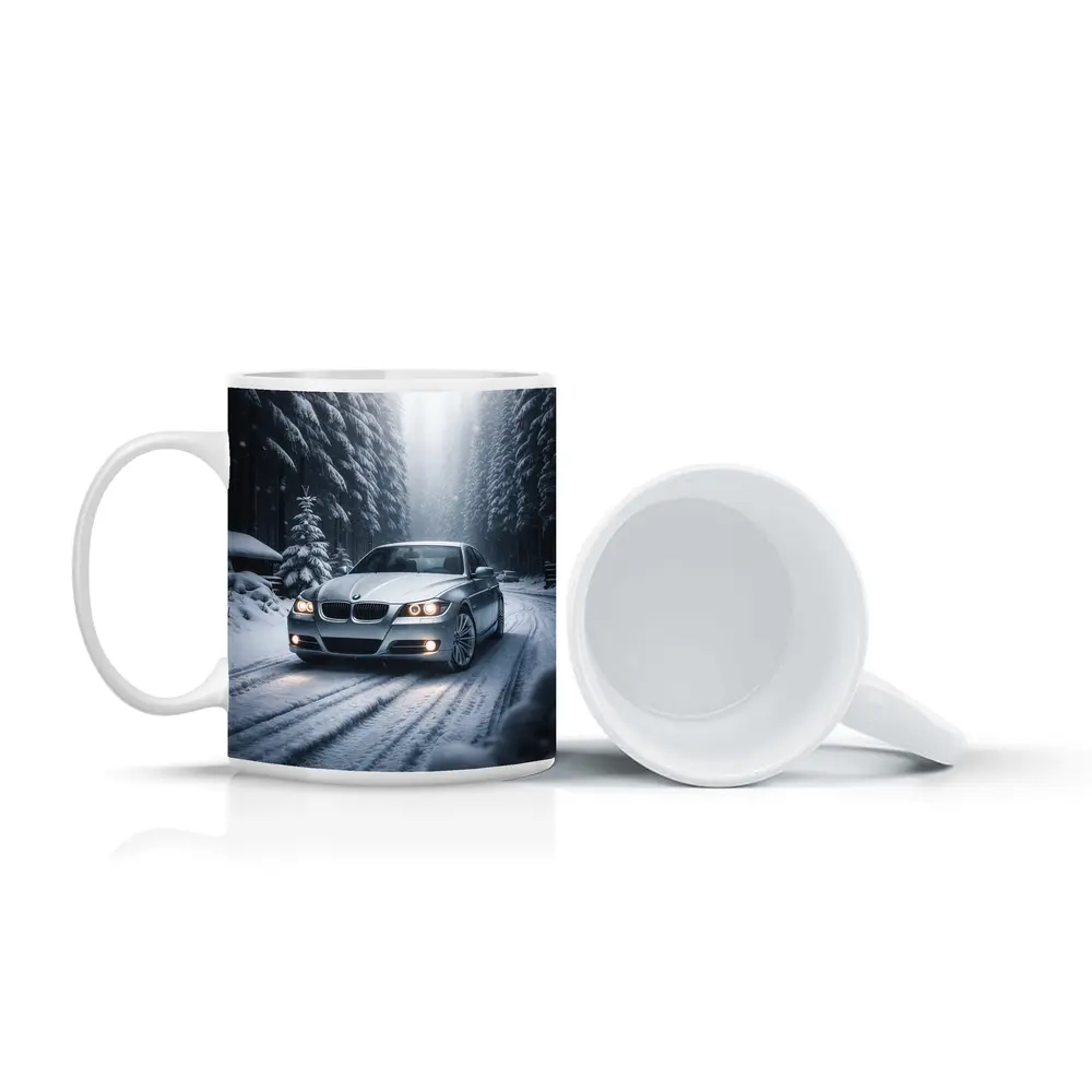 BMW Three Series Driving Snowy Forest Road – Mugs