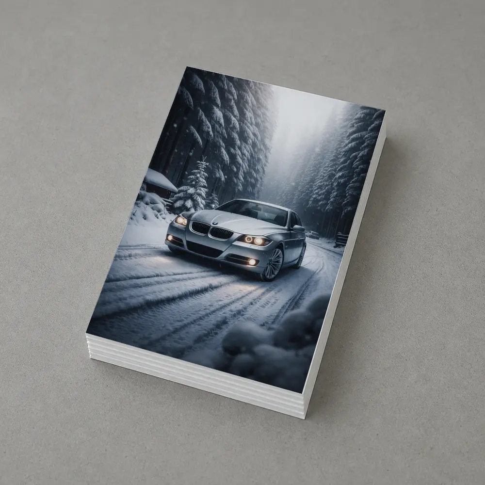BMW Three Series Driving Snowy Forest Road – Postcards