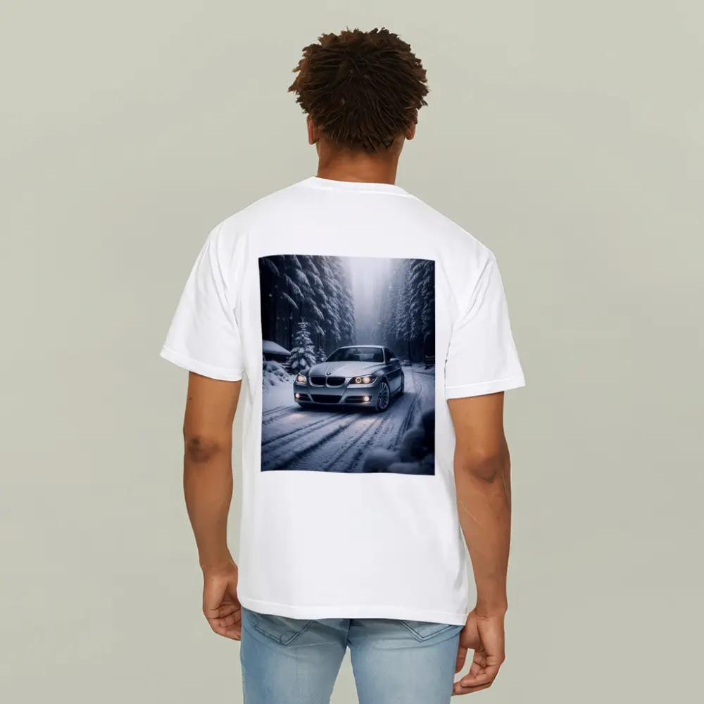 BMW Three Series Driving Snowy Forest Road – T-Shirts